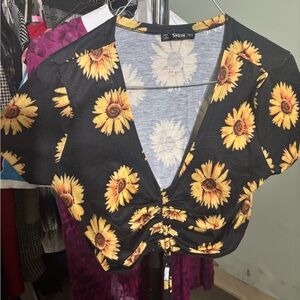 SHEIN Black and Yellow Sunflower Blouse